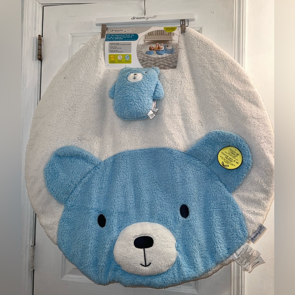 Blue Bear 2 Piece Set Playmat Plush Toy Crinkly Round Circle Tummy Baby Infant
